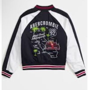 Abercrombie Kids Varsity Bomber Jacket Boys 7/8 West Coast Motorsport Blk White*